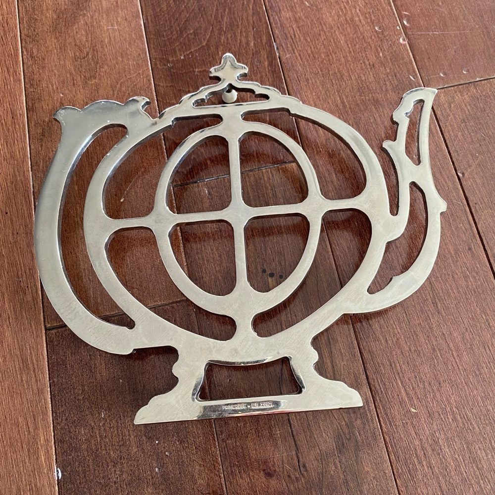 Vintage Italy Teapot Holder E.P. Zinc Trivet Stand